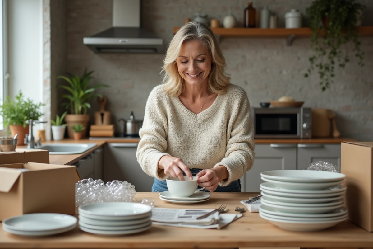 Emballage efficace de la vaisselle pour un déménagement réussi