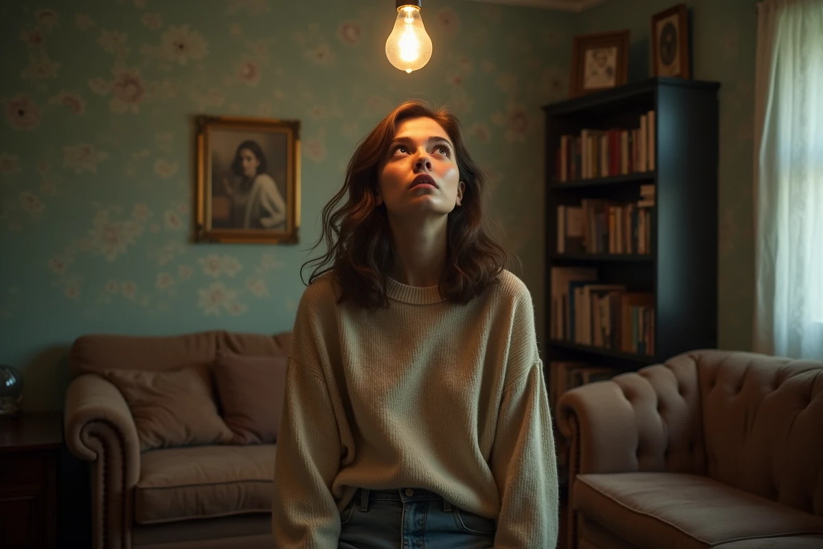Jeune femme dans un salon ancien et cozy