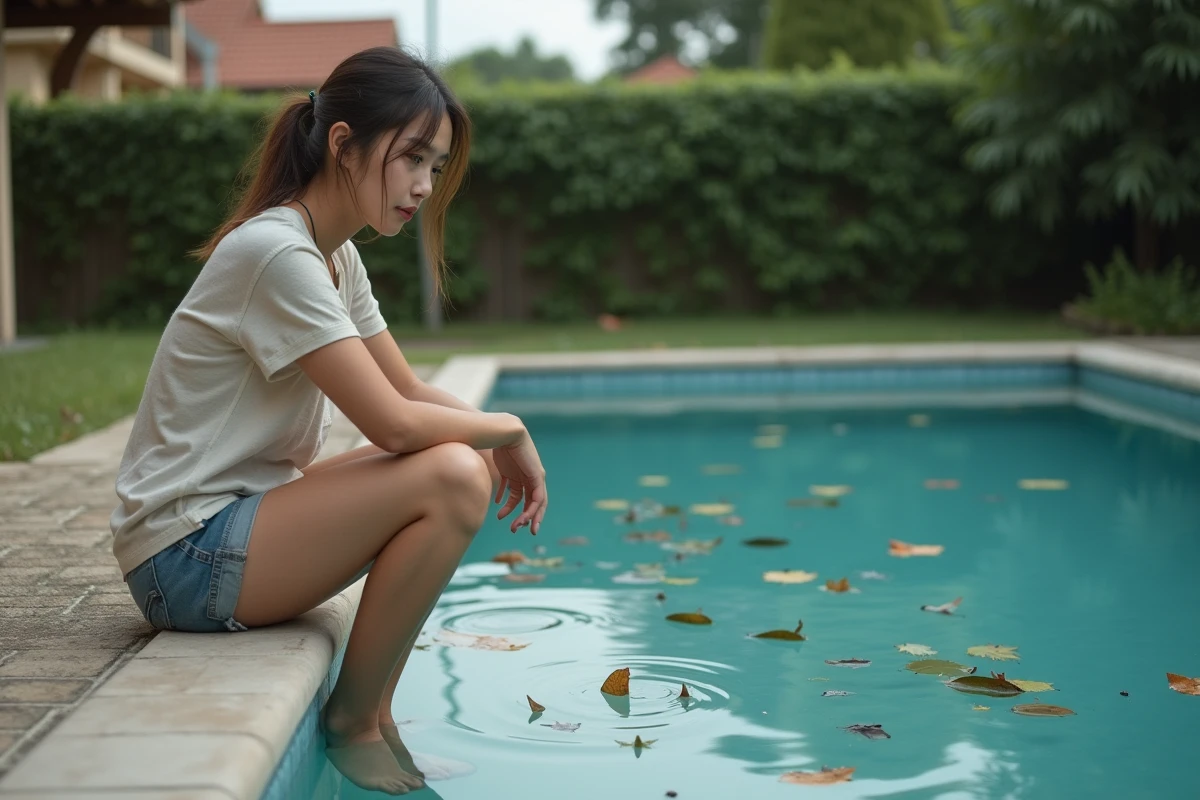 Jeune femme assise au bord d