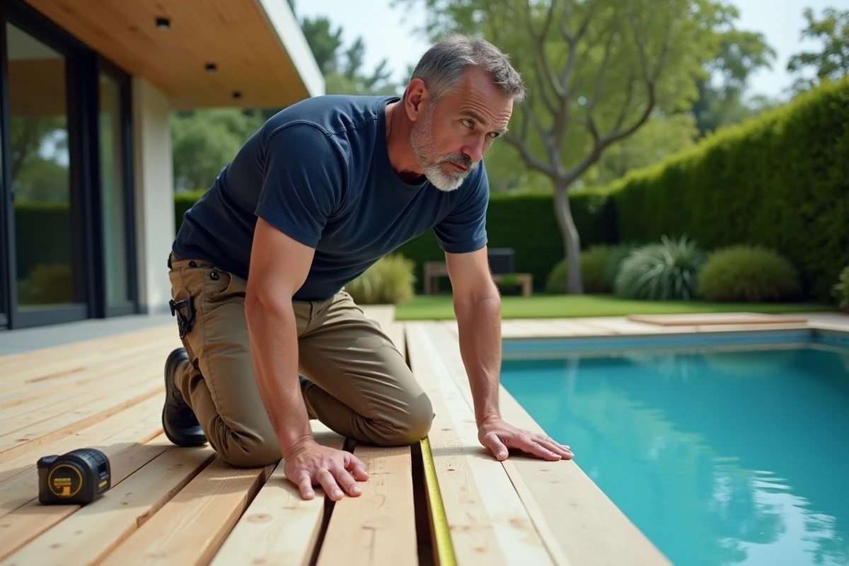 Pose d&rsquo;une terrasse en bois : astuces pour une piscine coque.